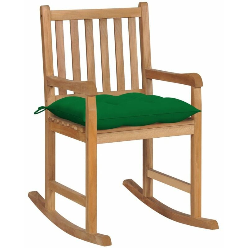 

Happyshopping - Silla mecedora de madera maciza de teca con cojin verde