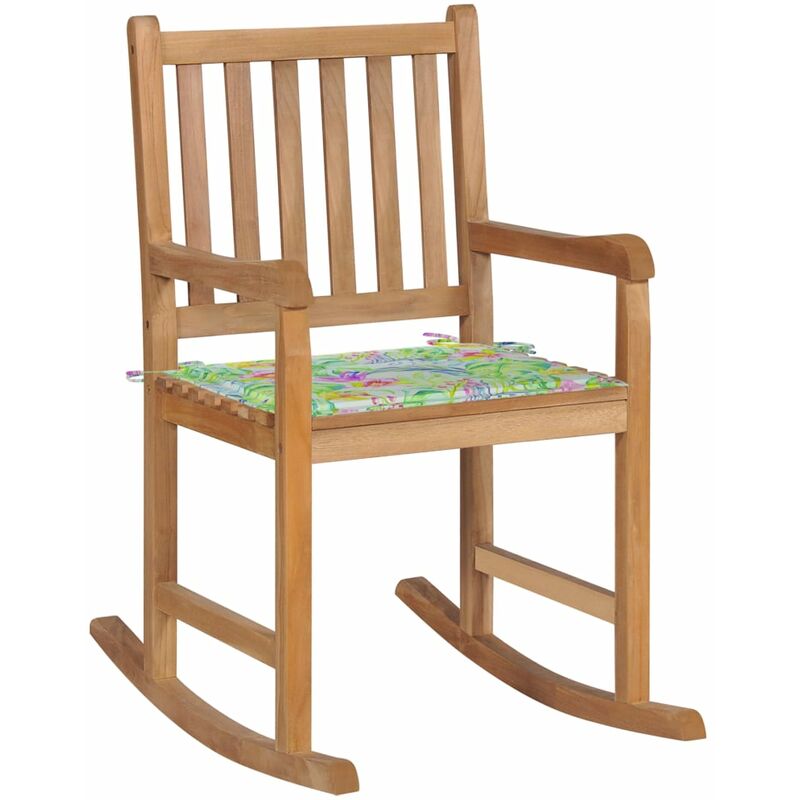 

Silla mecedora de madera maciza teca con cojín estampado hojas