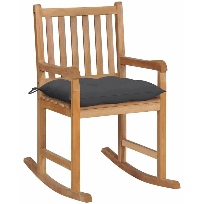 

Happyshopping - Silla mecedora de madera maciza teca con cojin gris antracita