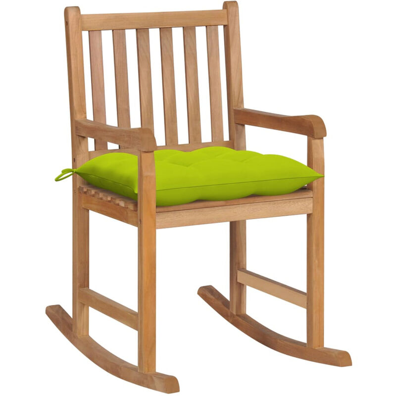 

Happyshopping - Silla mecedora de madera maciza teca con cojin verde brillante
