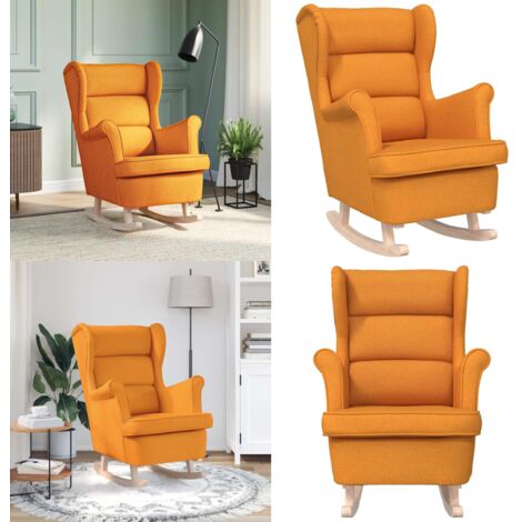 Silla mecedora de tela amarillo oscuro 74x90x102 cm - Silla de tela - Silla de balancín
