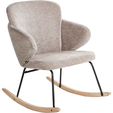 Silla mecedora de tela asiento de poliéster patas de metal patines de madera diseño moderno gris pardo Viken