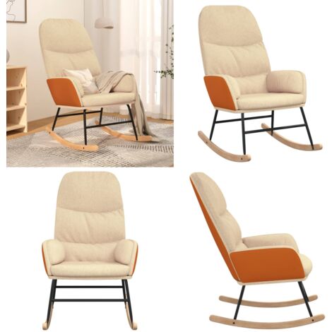 Silla mecedora de tela blanco crema - Mecedora de tela - Silla de cuero sintético