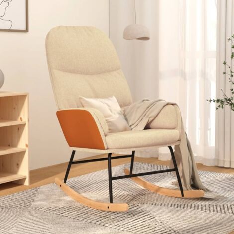 Silla mecedora de tela crema