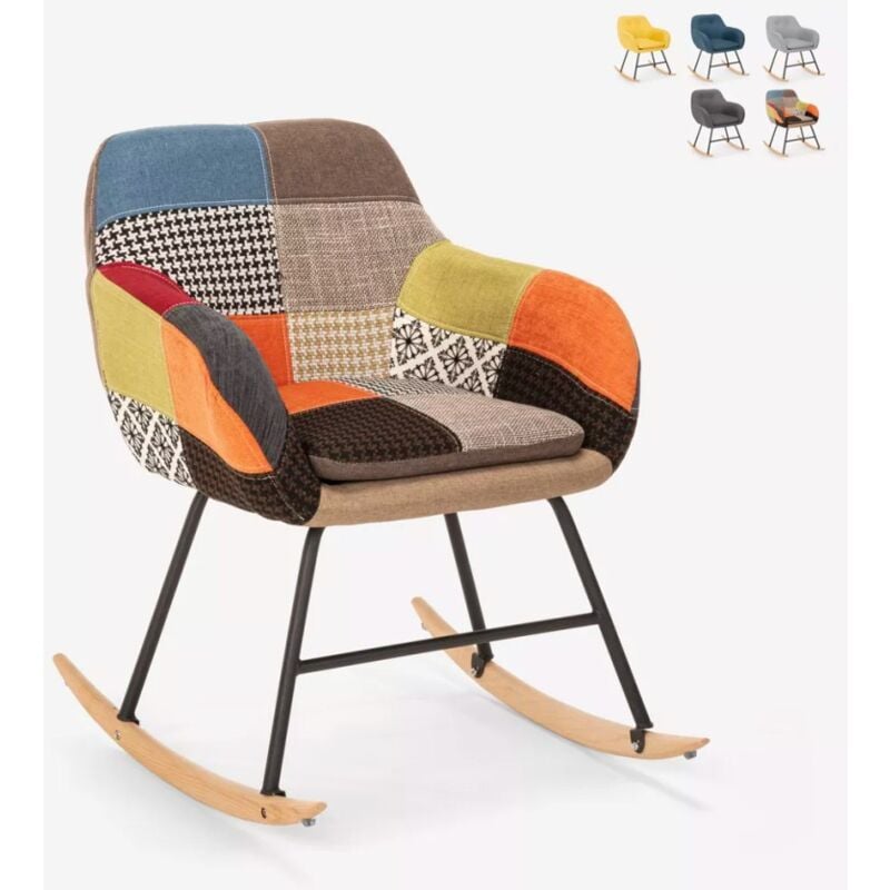

Silla mecedora de tela patchwork de diseño moderno Woodpecker | Patchwork 3