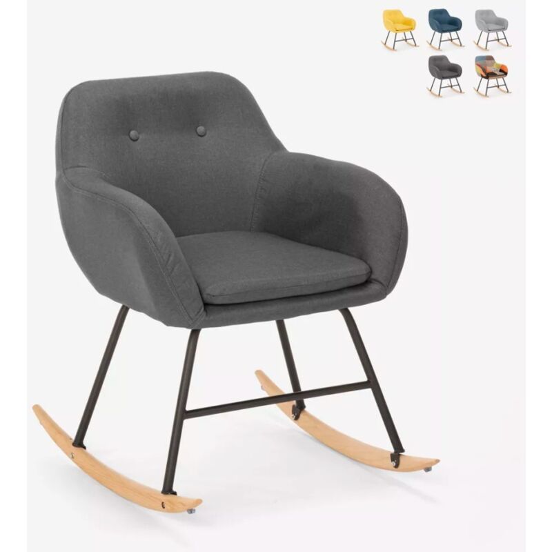 

Silla mecedora de tela patchwork de diseño moderno Woodpecker | Gris Oscuro