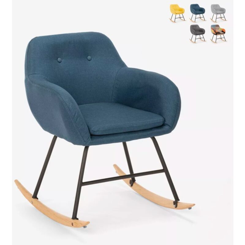 

Silla mecedora de tela patchwork de diseño moderno Woodpecker | Azul Marino