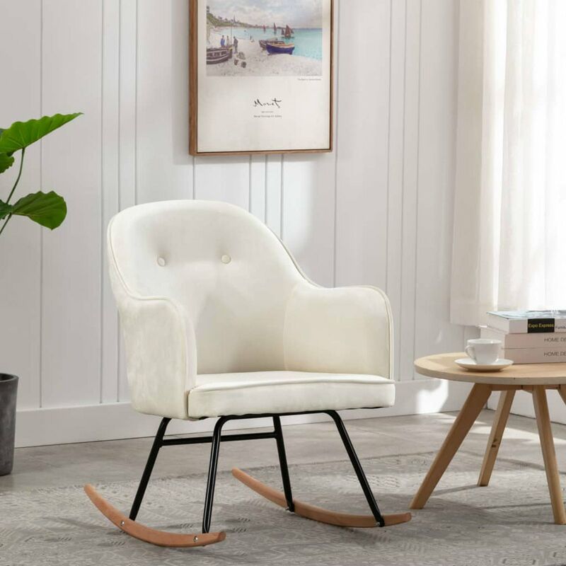 

Silla mecedora de terciopelo blanco crema