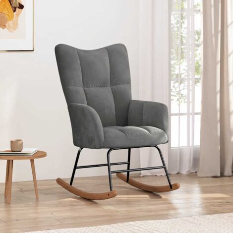 Silla mecedora de terciopelo gris oscuro