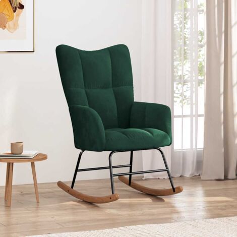 Silla mecedora de terciopelo verde oscuro