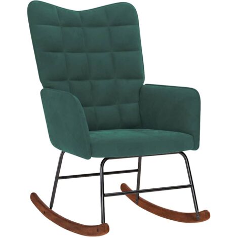 Silla mecedora de terciopelo verde oscuro vidaXL