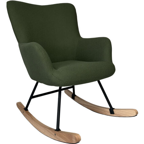 Silla mecedora en tejido de bouclé verde caqui KAIRA