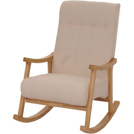 Silla mecedora HHG-862, sillón relax, madera MVG, tela/tejido bouclé (450 g/m²), beige, estructura natural