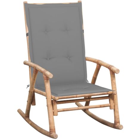 Silla mecedora de madera de bambú clara/blanco crema FRIGOLE