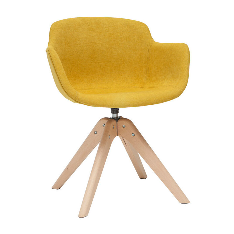 

Miliboo - Silla moderna tejido efecto terciopelo amarillo mostaza y madera AARON