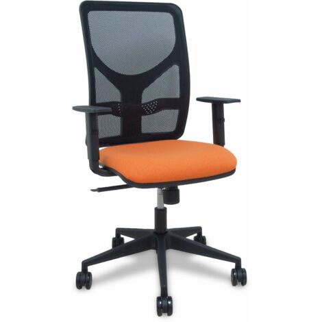 Silla Motilla malla negra asiento bali naranja brazo regulable ruedas 65mm