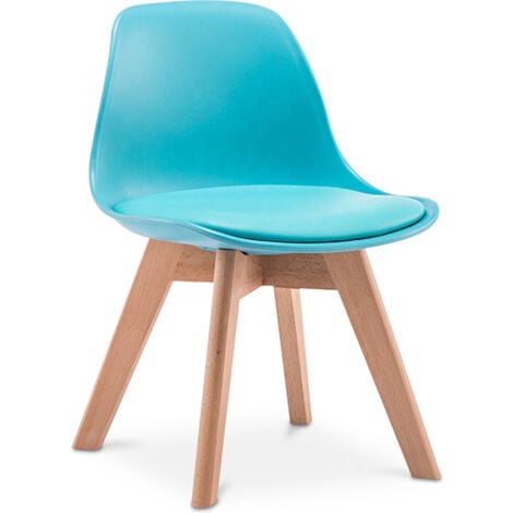 PRIVATEFLOOR Silla Niños - Silla Infantil Diseño Escandinavo - Alvin Azul - Madera de Haya, PP, Cuero Vegano