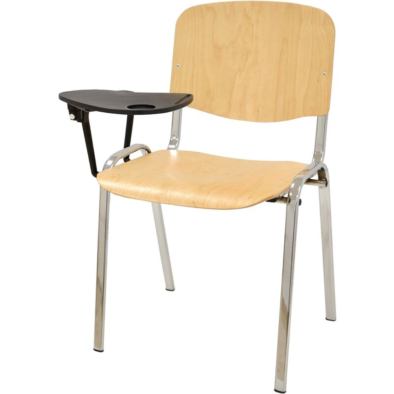 

Silla NIZA NEW, chasis cromado, pala escritura, madera natural