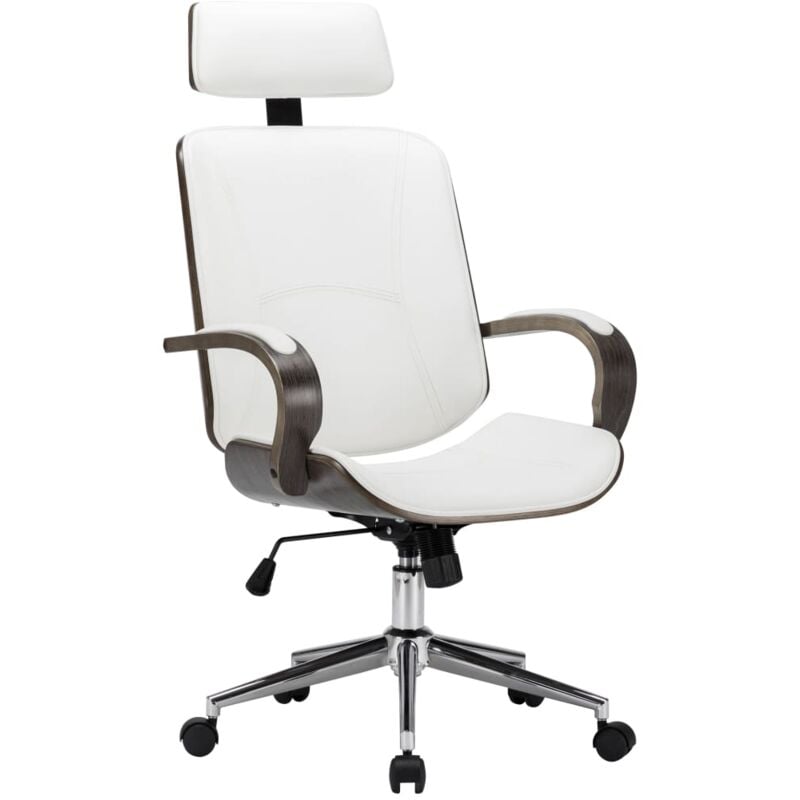 

vidaXL Madera Curva Silla Oficina con Reposacabeza Cuero Sintético Blanco - Blanco