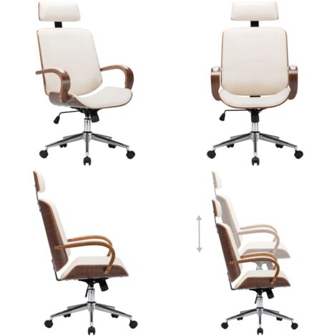 Silla oficina con reposacabezas cuero sintético madera crema - Silla giratoria - Silla ergonómica