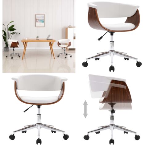 Silla oficina giratoria madera curvada cuero sintético blanco - Silla de oficina - Silla de comedor