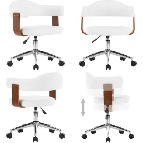 Silla oficina giratoria madera curvada cuero sintético blanco - Silla de oficina - Silla ergonómica