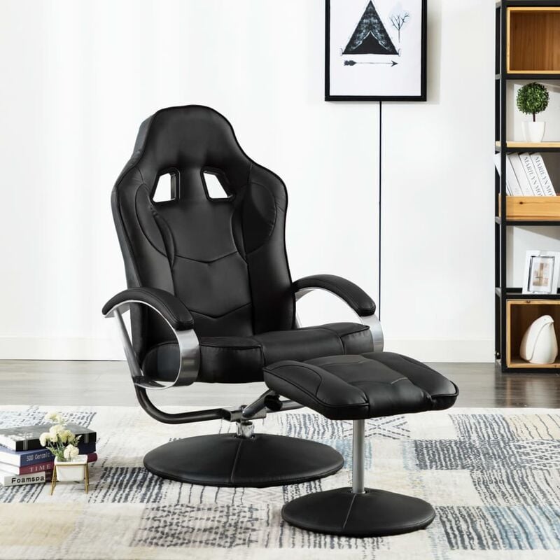 

Silla oficina reclinable con reposapiés cuero sintético negro