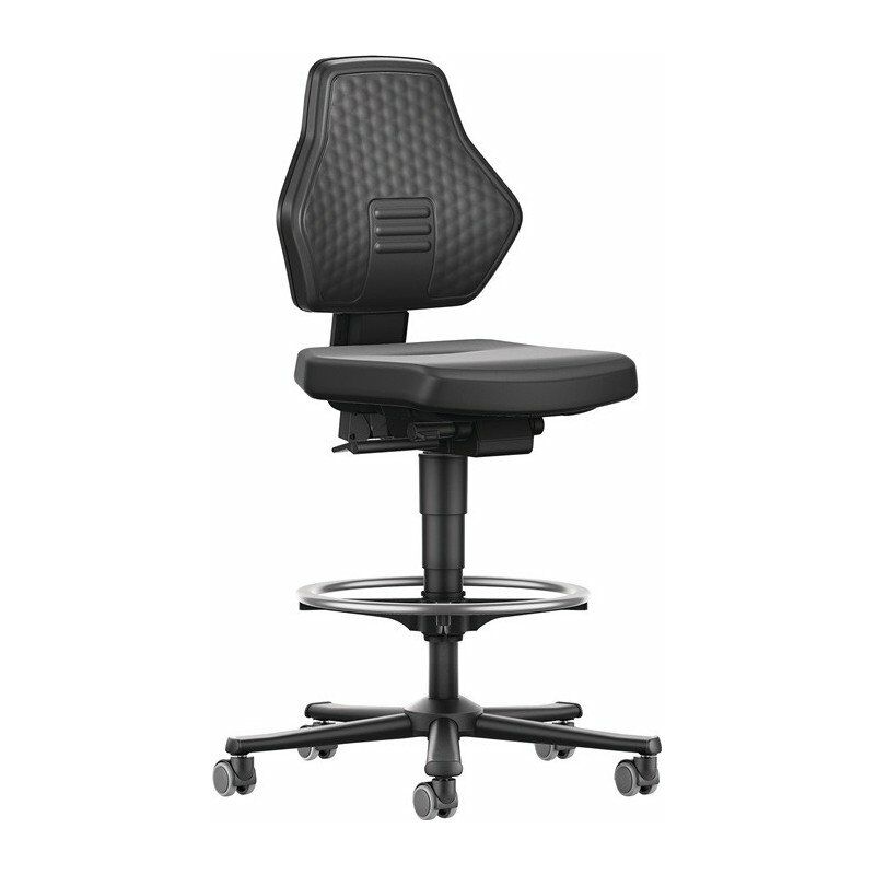 

Silla de trabajo giratoria con ruedas Air Flow + reposapiés tapizado en símil piel negro 610-890mm