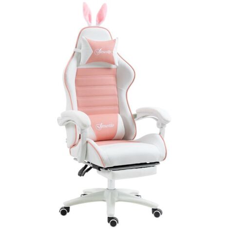 Silla para juegos rosa con orejas de conejo, silla de oficina ajustable en altura, silla ergonómica para juegos con reposacabezas, soporte lumbar y reposapiés para juegos, oficina y ocio