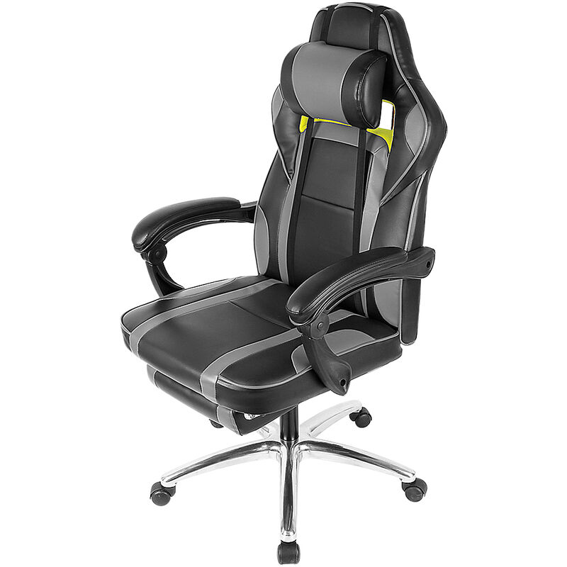 

Silla para juegos, silla para juegos, cojín lumbar y reposacabezas, altura ajustable, gris Silla de oficina negra Racing PU, silla giratoria para