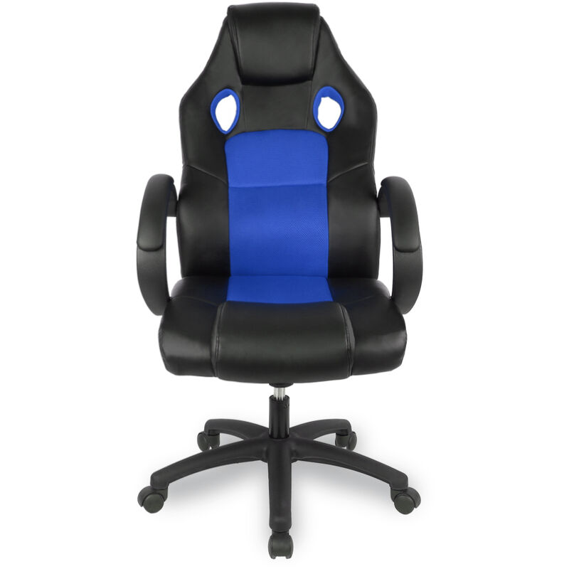 

Silla para juegos y silla de oficina ergonómica para Cumputer, silla de cuero sintético PU, azul negro - Plata