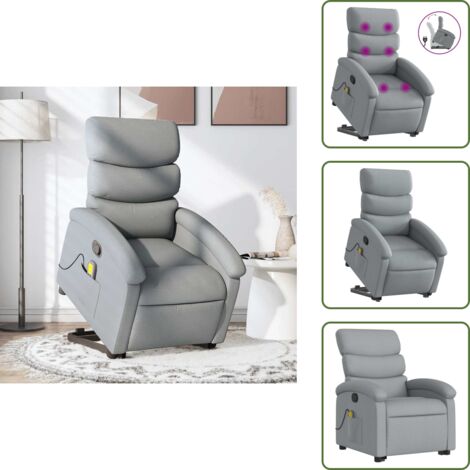Silla para mayores - vidaXL Sillón de masaje reclinable de pie de tela gris claro - Silla de masaje con vibración