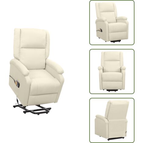 Silla para personas mayores - vidaXL Sillón de masaje elevable tela color crema - Silla reclinable