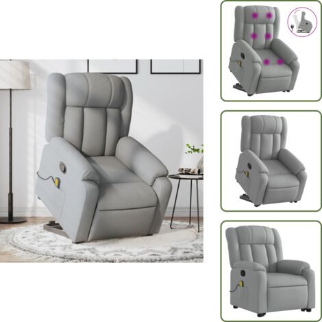 Silla para personas mayores - vidaXL Sillón de masaje reclinable de pie de tela gris claro - Silla de masaje con vibración