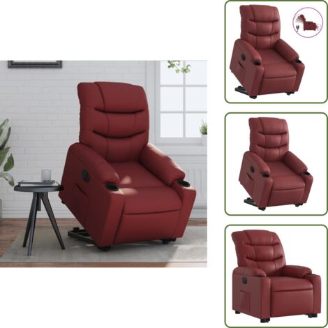 Silla para personas mayores - vidaXL Sillón elevable eléctrico cuero artificial rojo tinto - Silla con motor eléctrico
