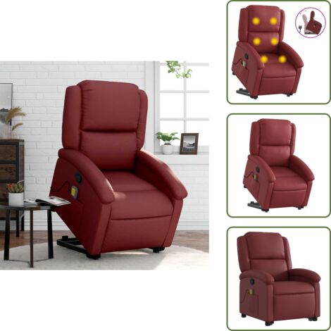 Silla para personas mayores - vidaXL Sillón reclinable de masaje de pie cuero artificial rojo tinto - Silla eléctrica
