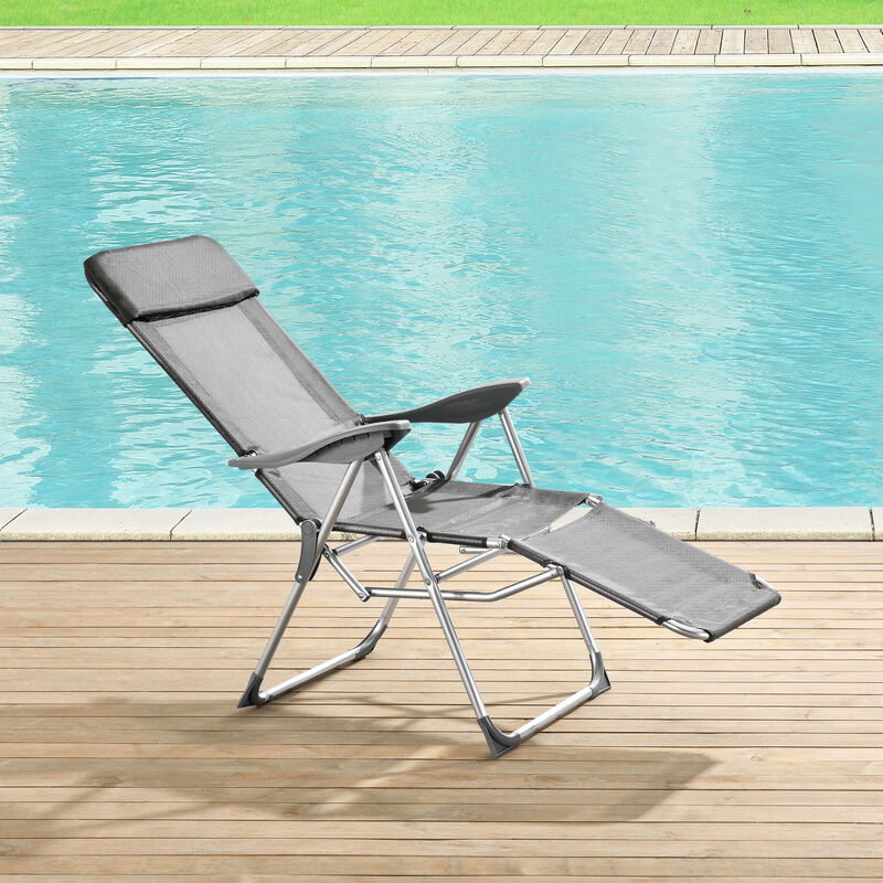 

Silla para tomar el Sol - 61 cm x 67 cm x 99 cm/118 cm - Tumbona plegable reclinable - Silla de Descanso de Playa - hasta 130 kg - Gris oscuro