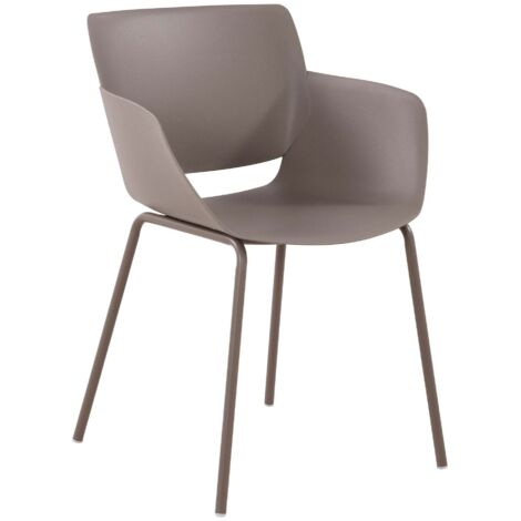 Silla para uso interior y exterior plástico color topo estructura de acero con recubrimiento en polvo 100007127