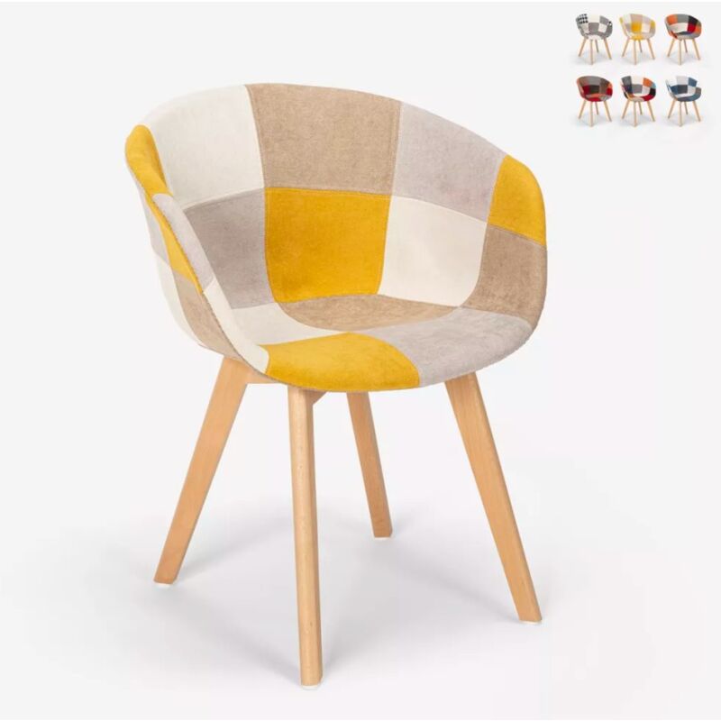 

Silla patchwork de diseño nórdico en madera y tela para cocina bar restaurante Pigeon | Patchwork 3