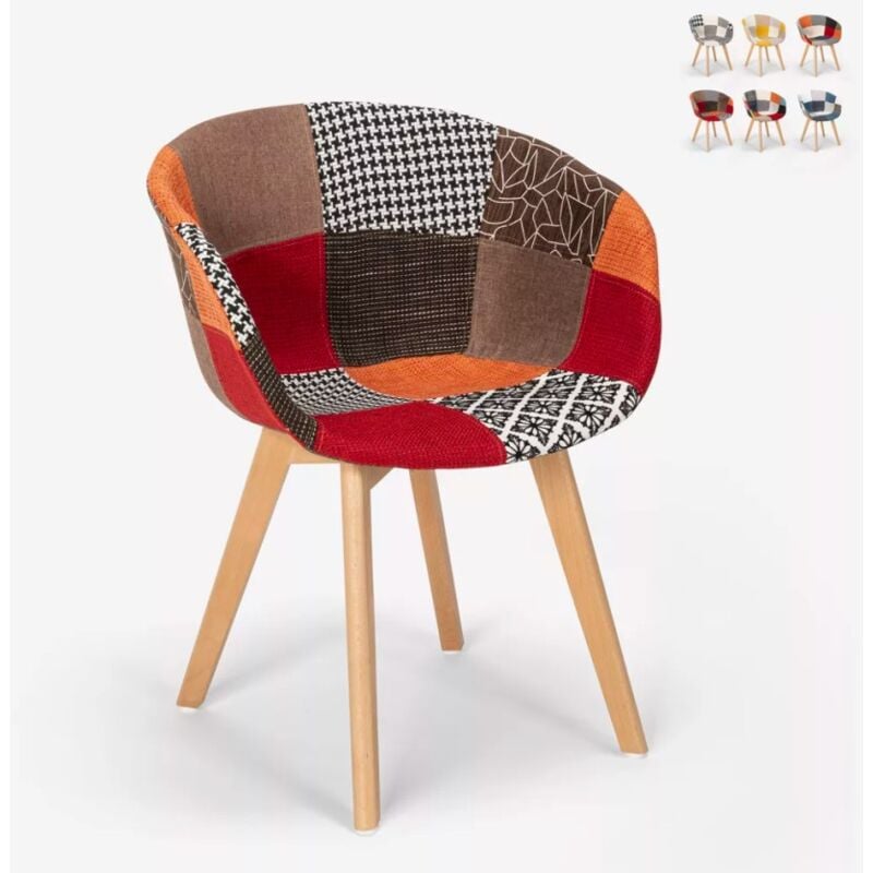 

Silla patchwork de diseño nórdico en madera y tela para cocina bar restaurante Pigeon | Patchwork 4