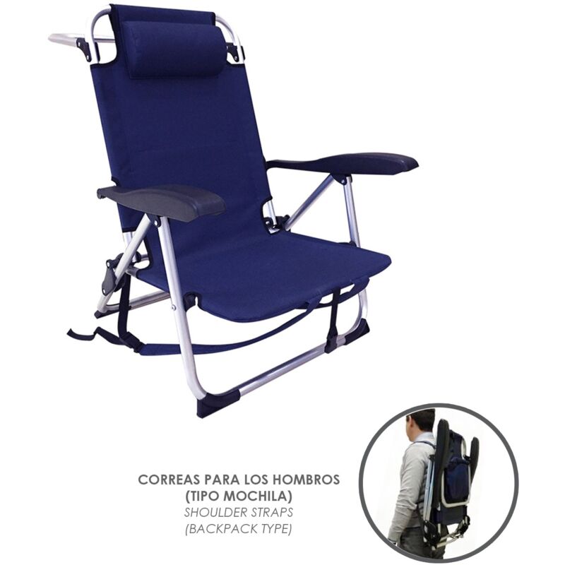 

Silla playa tipo mochila con bosillo termico muy ligera realizada en nylon alta calidad y aluminio