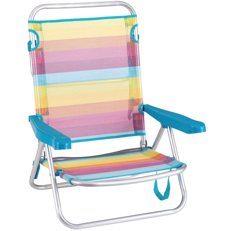 

Lolahome - Silla playa baja con 4 posiciones de aluminio y textileno multicolor Rainbow de 61x47x80 cm