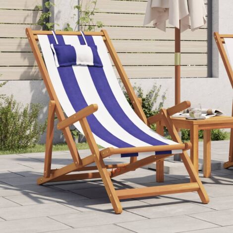 Silla playa plegable madera maciza eucalipto y tela azul