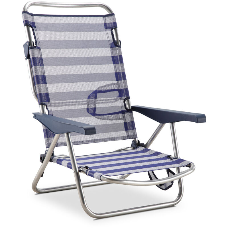 

Silla de Playa Cama Plegable 4 Posiciones Azul y Blanco Respaldo Bajo con Asas - 50001072725168 - solenny
