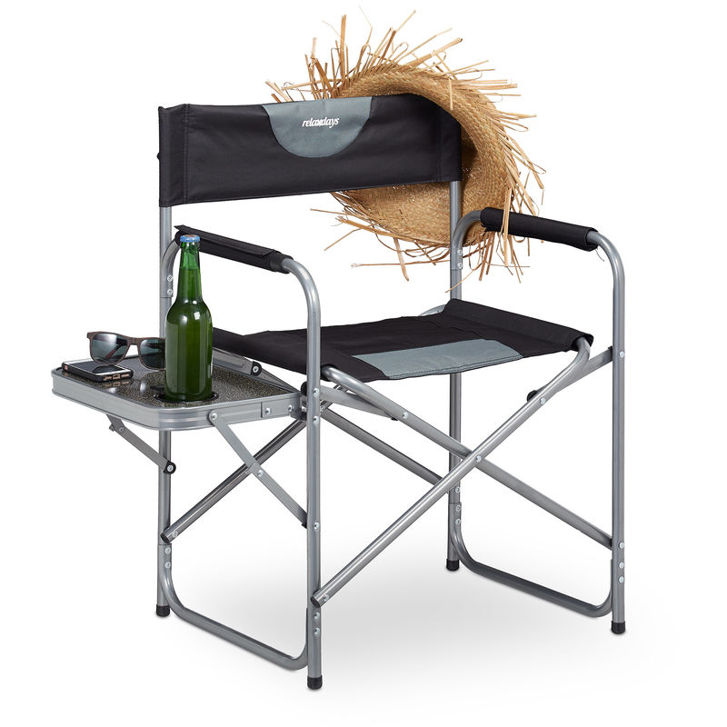 

Relaxdays - Silla Plegable de Director con Posavasos para Camping, Jardín y Pesca, Acero-Plástico, Negro, 80 x 58 x 47 cm