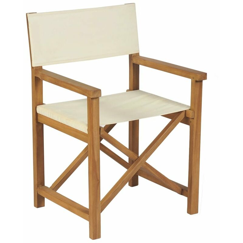 

Happyshopping - Silla plegable de director madera maciza de teca blanco crema