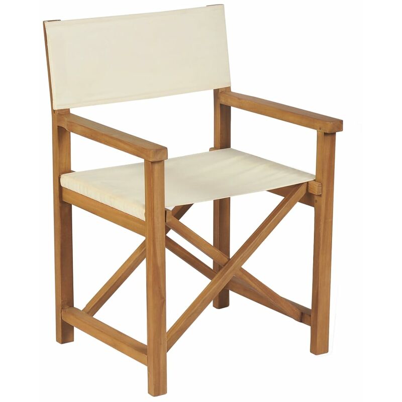

vidaXL Silla plegable de director madera maciza de teca blanco crema - Blanco