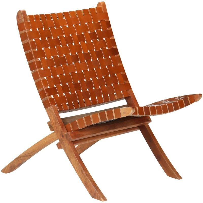 

Silla plegable de tiras cruzadas de cuero auténtico marrón