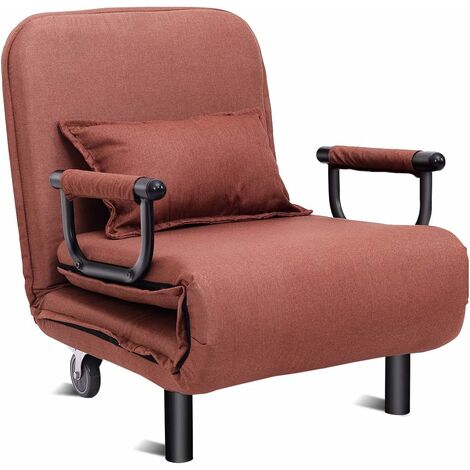 Silla Plegable Sofá Cama Individual Sillón con Respaldo Ajustable Tumbona con Colchón para Oficina Terraza Jardín (Marrón)