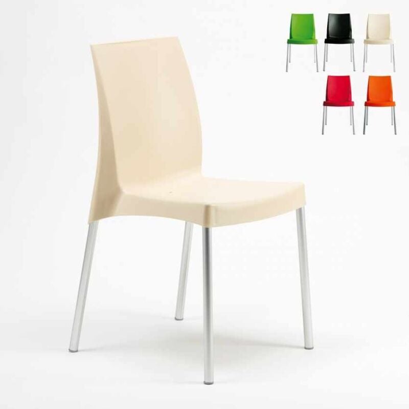 

Silla polipropileno apilable cocina bar con patas de acero ligera Boulevard Grand Soleil | Blanco roto